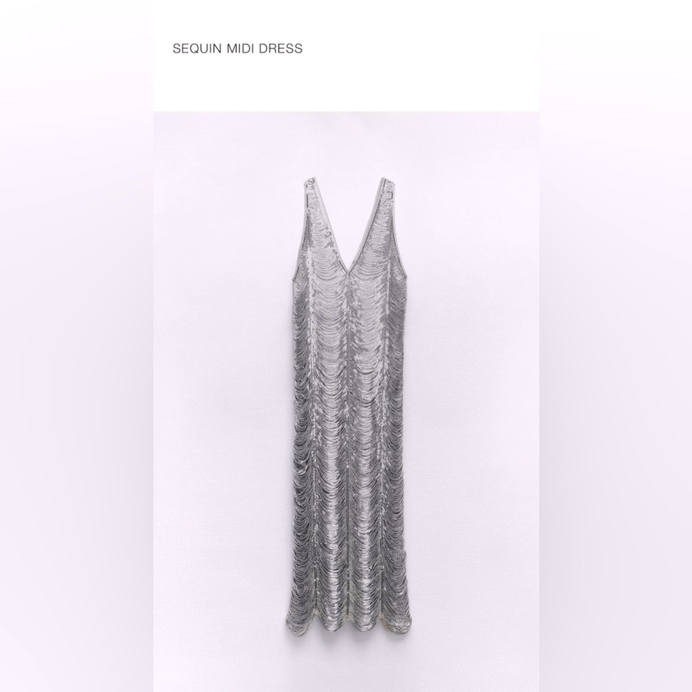Zara Silver Sequin Midi Dress